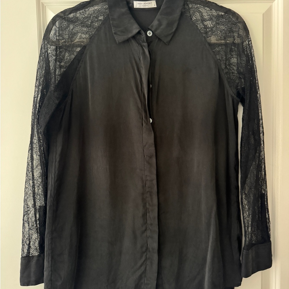 Equipment Silk Black Lace Sleeve Blouse